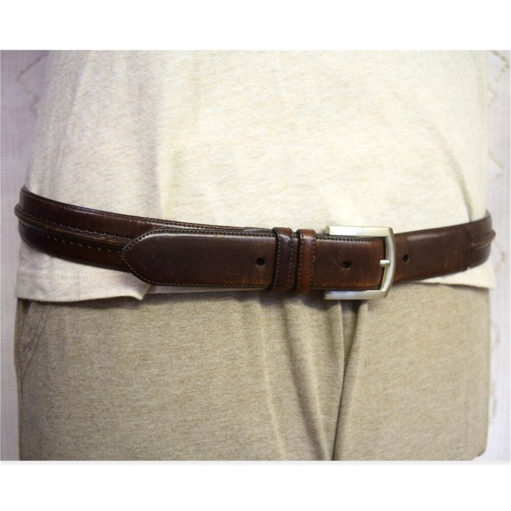 Barcelino Mens Size 36 Belt Made in Spain 1.25" Wide Brown Leather Fits 34-38"